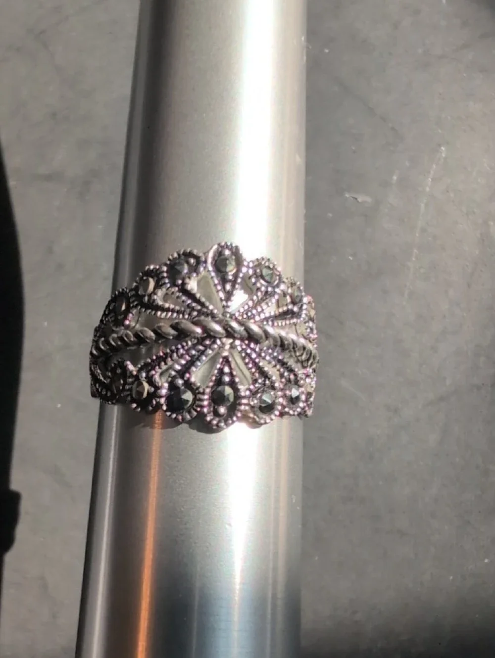 Intricate Filigree Wide Band Ring Sterling Silver